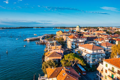 Aerial view of the lido de venezia island in venice, italy.