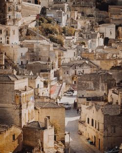 High angle view of buildings in town