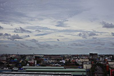 High angle shot of townscape against sky