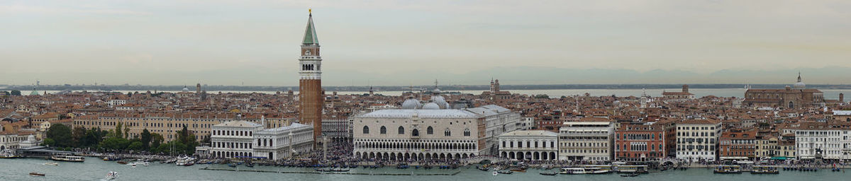 Early morning view of st. marks square from across grand canal.