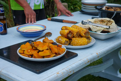 High angle view of food on table