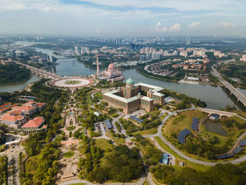 High angle view of buildings in city