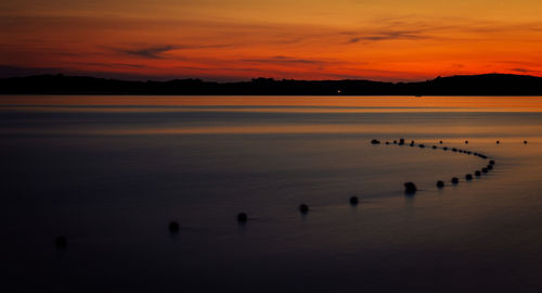 Scenic view of lake against sky during sunset