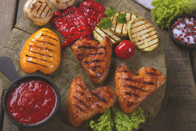 High angle view of food on cutting board