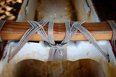 High angle view of abandoned boat