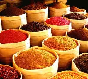 Various spices at market stall