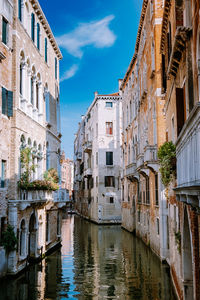 Canal amidst buildings in city against sky