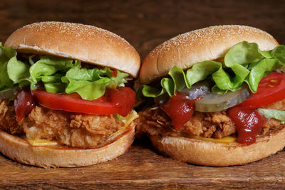 Close-up of burger in plate