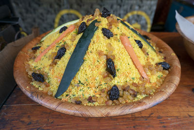 High angle view of dessert on table