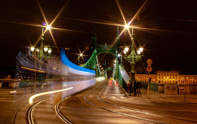 Light trails on road at night