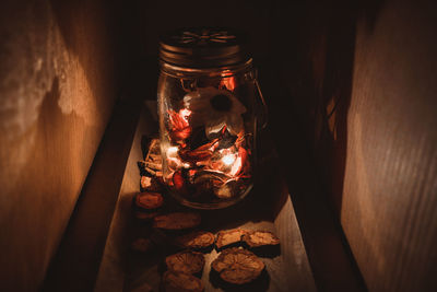 Close-up of candles on table