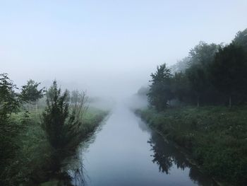 Canal amidst trees against sky