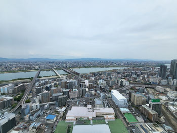 High angle view of cityscape against sky