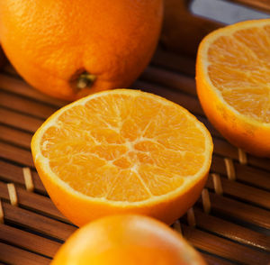 Close-up of oranges in tray