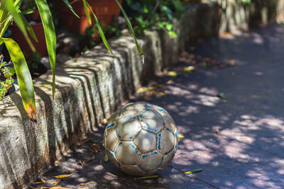 High angle view of soccer ball on field