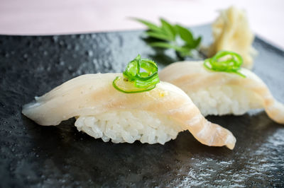 Close-up of served food in plate