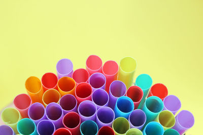 High angle view of multi colored pencils on table
