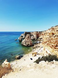 Scenic view of sea against clear blue sky