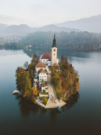 High angle view of church in island