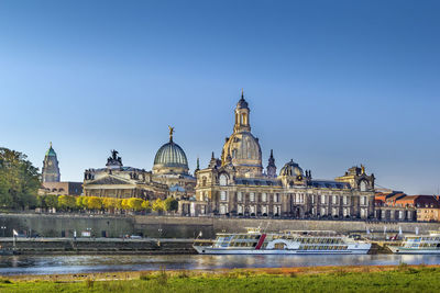 View of bruhl terrace from the other side of the elbe river, dresden, saxony, germany