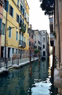 Canal passing through buildings in city