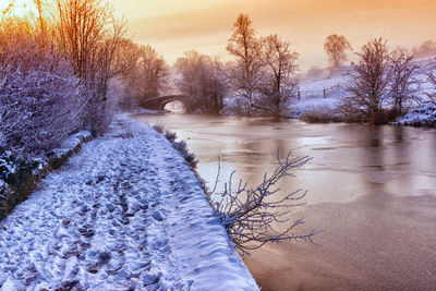 Frozen river against sky during winter