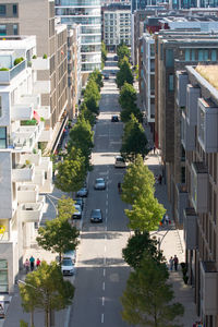 High angle view of street amidst buildings in city