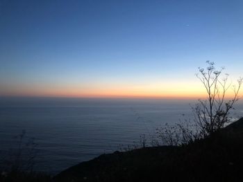 Scenic view of sea against clear sky during sunset