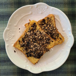 High angle view of dessert in plate on table