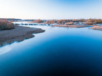 Scenic view of lake against clear sky