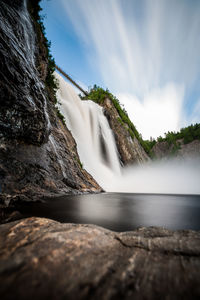 Scenic view of waterfall against sky