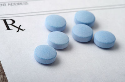 Close-up of blue pills