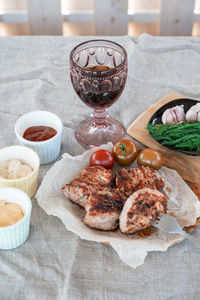 High angle view of food on table