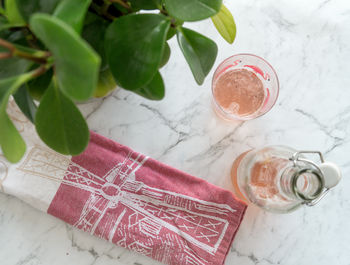 High angle view of drink on table