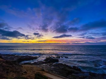 Scenic view of sea against sky during sunset