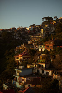 High angle view of townscape against clear sky