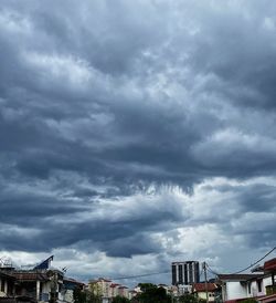 Low angle view of buildings against cloudy sky