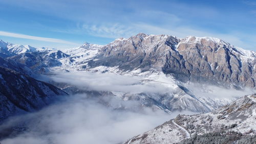 Scenic view of snowcapped mountains against sky