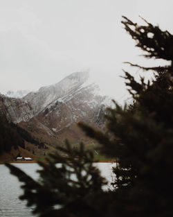 Scenic view of mountains and lake against sky