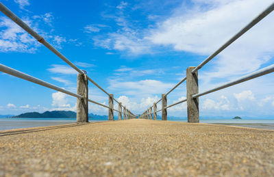 Surface level of sandy beach against sky