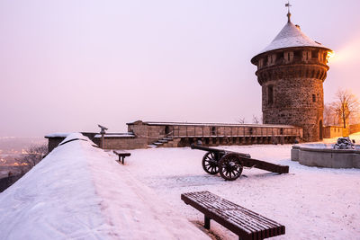 View of fort against clear sky during winter