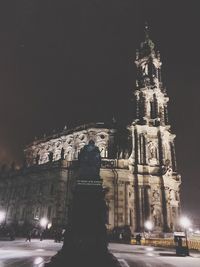 Low angle view of statue at night