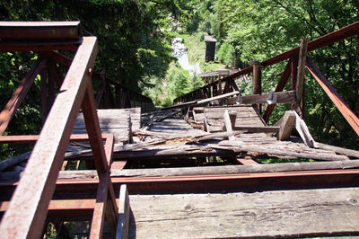 Chairs and tables in forest