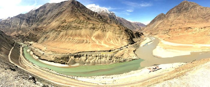 Panoramic view of snowcapped mountains against sky
