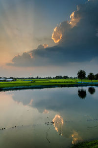 Scenic view of lake against sky during sunset