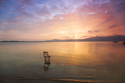 Scenic view of lake against sky during sunset