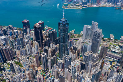 High angle view of city buildings