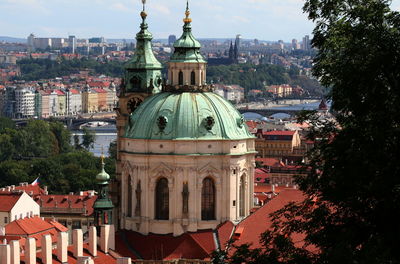 High angle view of buildings in city