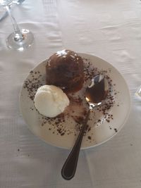 High angle view of breakfast served on table