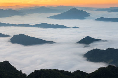 Scenic view of mountains against cloudy sky